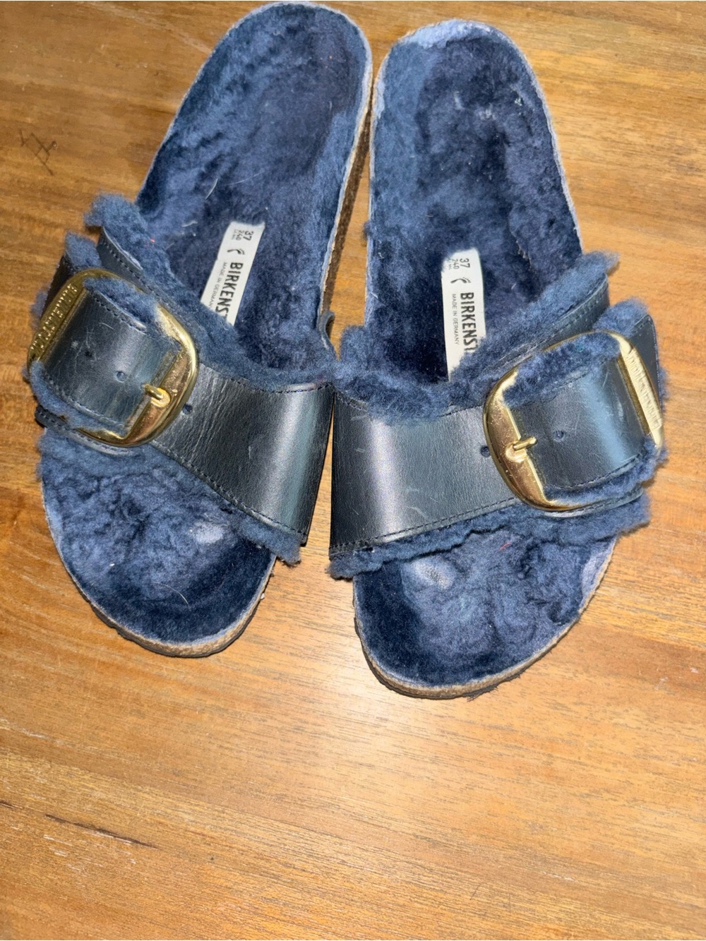Birkenstock Madrid Big Buckle Shearling Sandals Midnight Blue - Picture 5 of 5